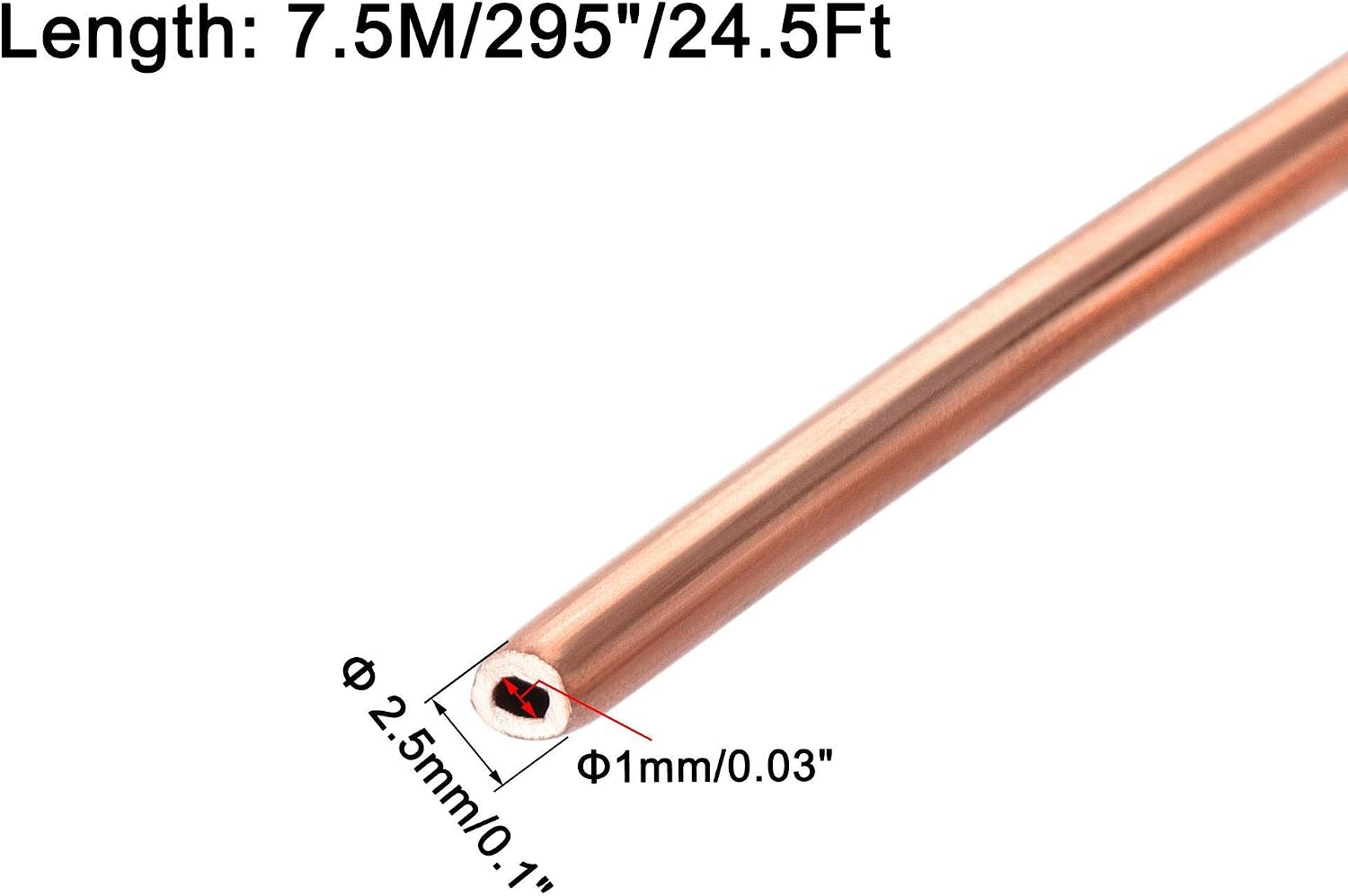 sourcing map Refrigeration Tubing 2.5mm OD x 1.5mm ID x 24.5Ft Length Copper Tubing Coil - Image 3
