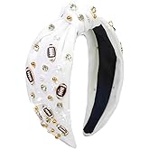 Huachi Football Headband for Women Game Day Hair Accessories: Football Mom Essentials - Rhinestone Pearl Knotted Head Band for Women Non Slip, White