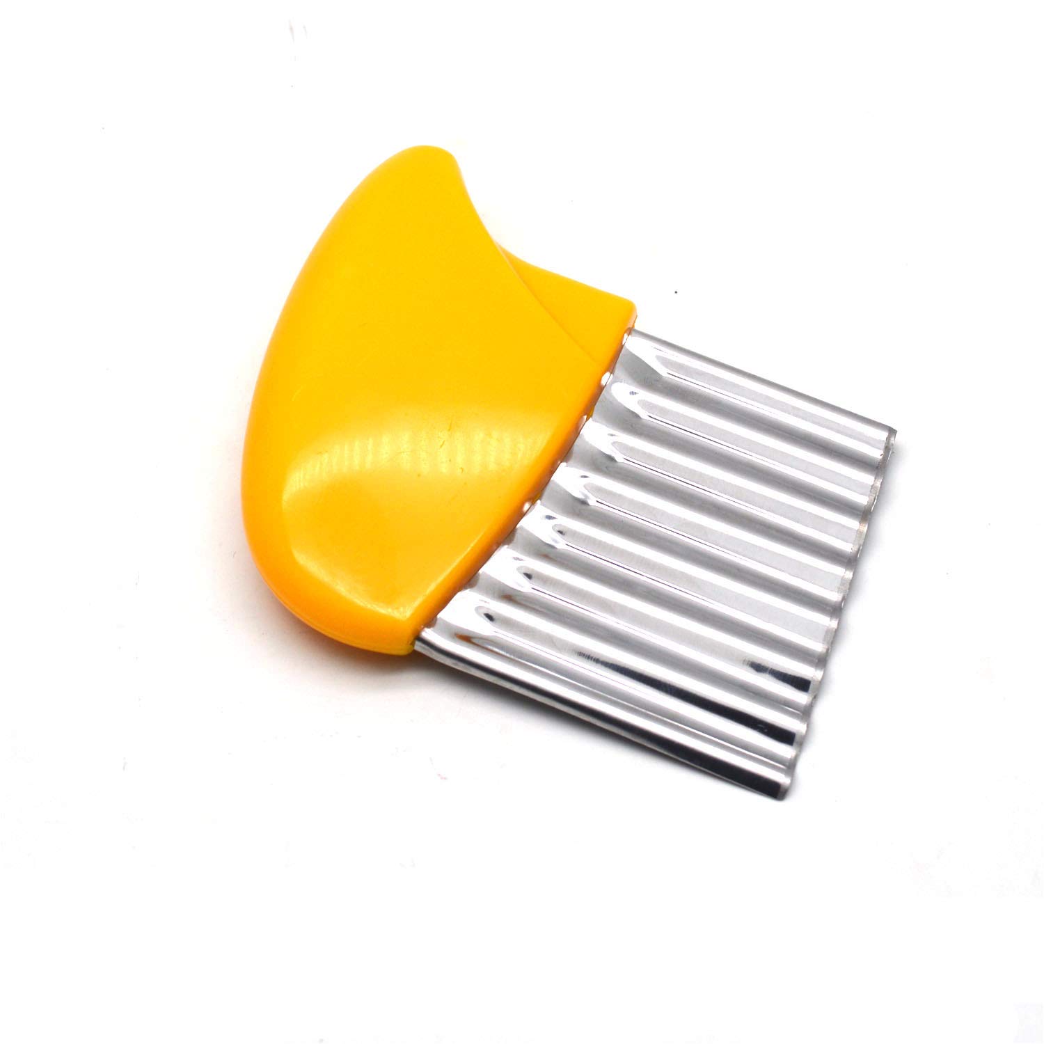 Antrader Crinkle Cutter, Stainless Steel Potato Carrot Chip Vegetable Crinkle Wavy Chopper Cutter French Fry Slicer 1 Pack/Set, Yellow