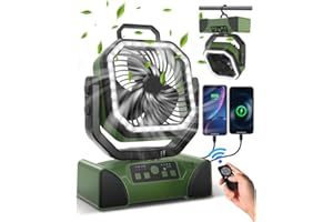 Spopal 40000mAh Portable Camping Fan, [Large Capacity] Battery Operated Fan with LED Light, Remote Control & Oscillation, 1/2