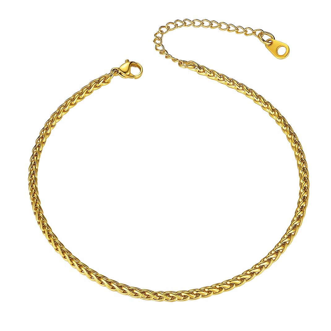 GoldChic Gold Wheat Anklet Bracelet, 3mm Anklet Chain Adjustable Leg Chain for Girls