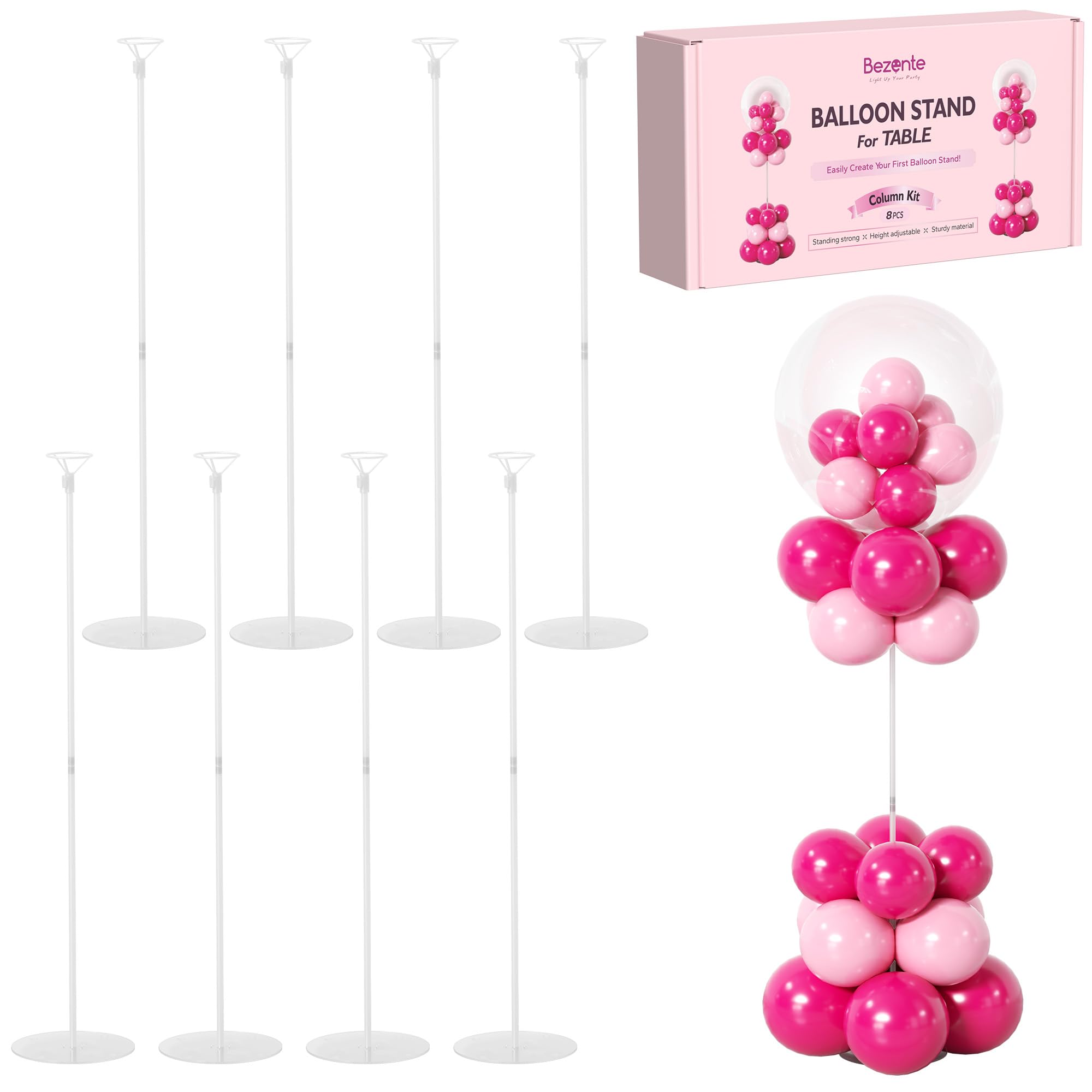 Photo 1 of Bezente 8PCS Balloon Stand Kits, Tabletop Balloon Sticks Holder with Base for Table Desktop Centerpiece Party Decoration, Reusable Balloon Column Stand kit for Birthday,Wedding,Baby Shower, Anniversar