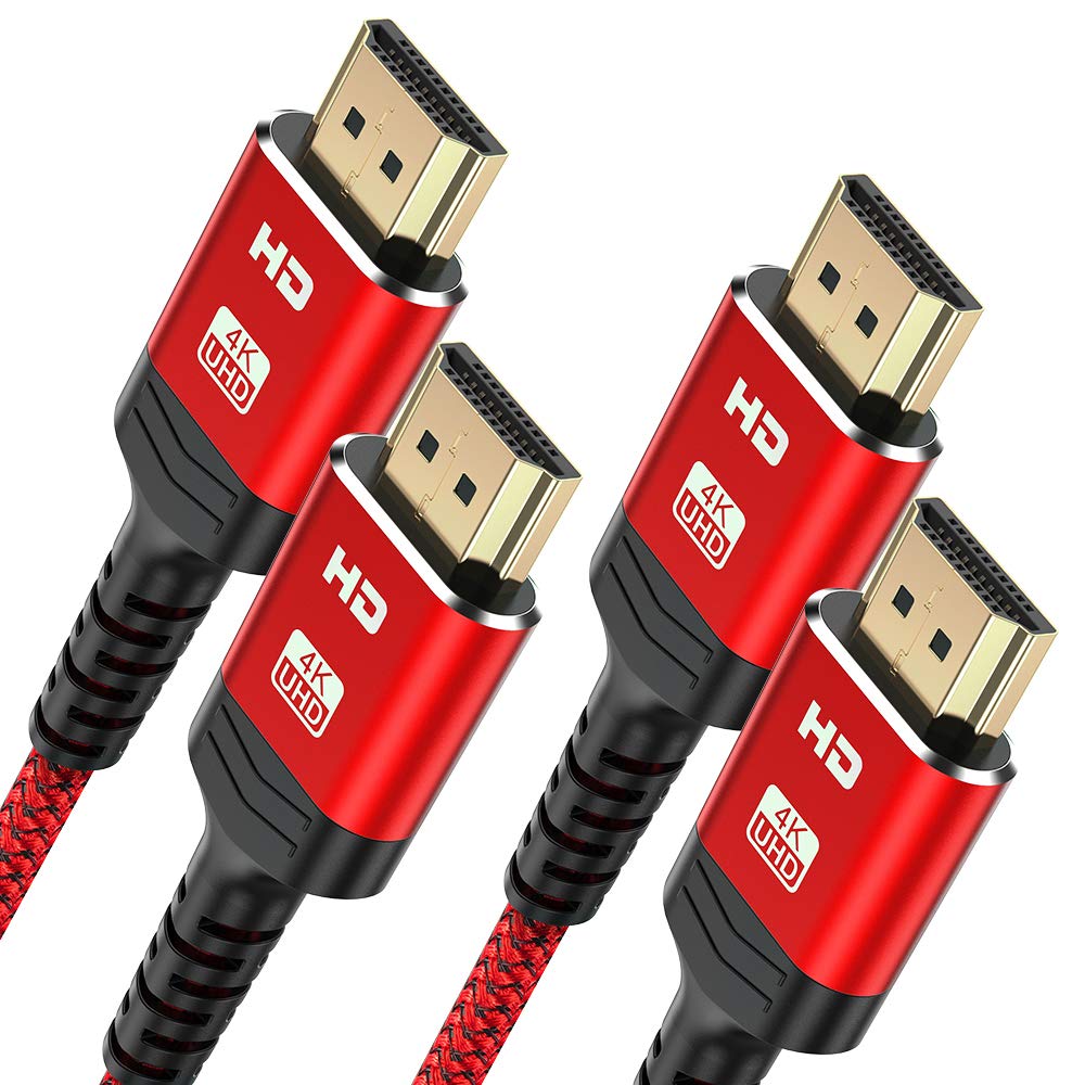 High Speed HDMI Cable(2PACK)-10FT, Highwings 4K HDMI Cable 18Gbps HDMI 2.0 Braided Cord- 4K 60Hz HDR Video 4K 2160p 1080p 3D HDCP 2.2 ARC Ethernet-Compatible 4K UHD TV Xbox PS4/PS3 Netflix Samsung-Red
