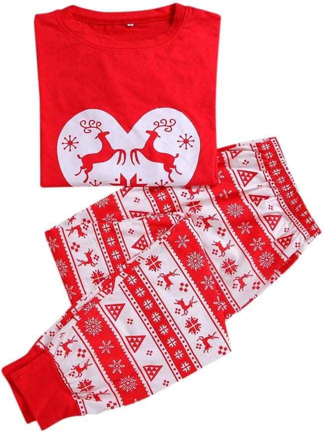 Domybestshop Family Matching Christmas Outfits Long Sleeve T-Shirt+Long Pants Christmas Pyjamas Family Cotton Sleepwear Set for Daddy Mommy and Me