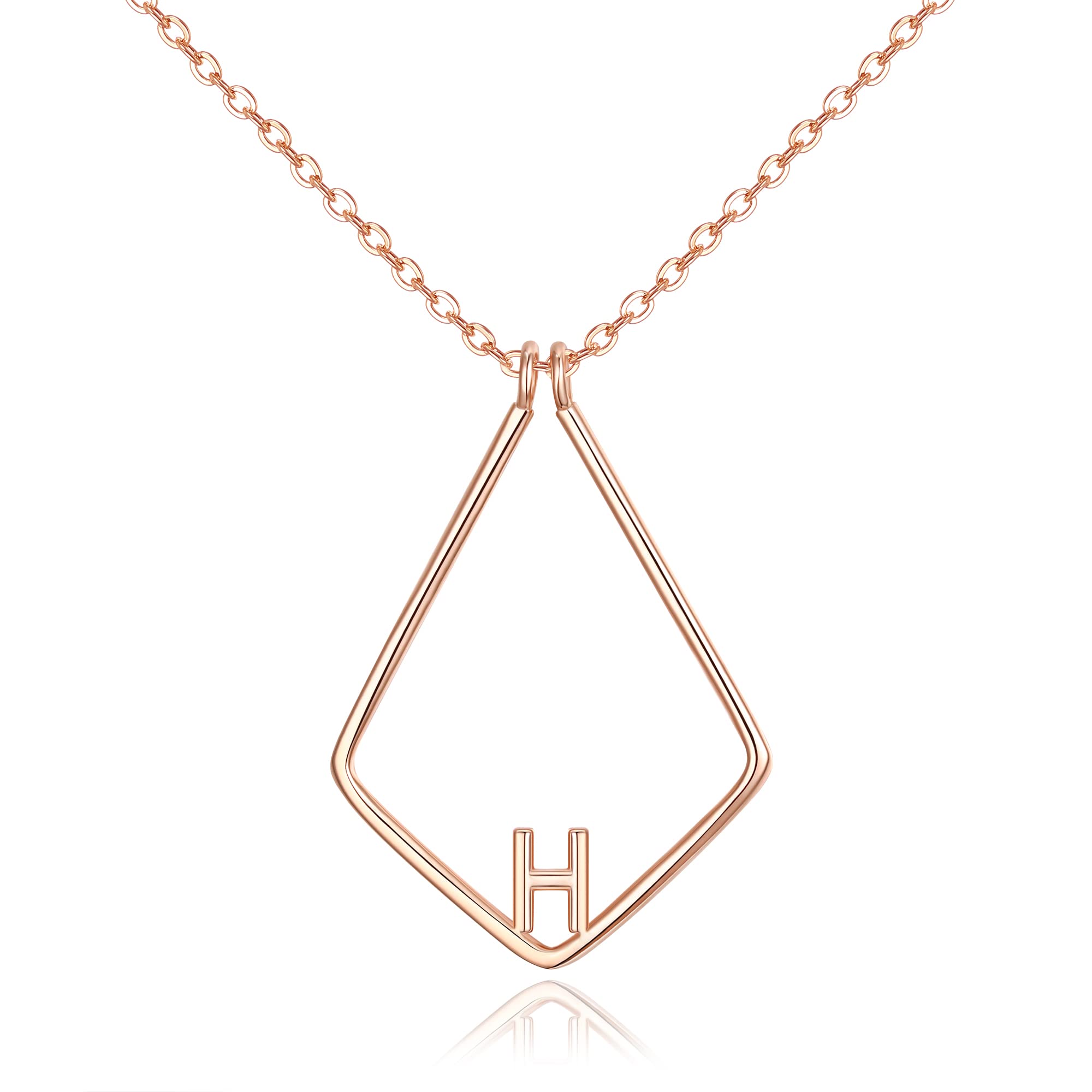 Clearine S925 Silver Ring Holder Necklace Rose Gold Letter H Geometric Pendant Wedding/Engagement/Birthday/Valentines Day/Christmas/Mothers Day Jewellery Gift for Women Wife Girlfriend Mom