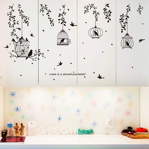 Estilo Europeo Jaula De Pájaros Negra Y Árboles Viento Pegatinas De