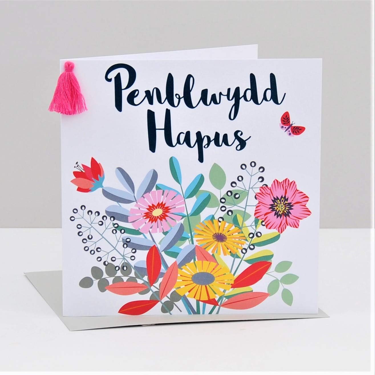 Claire Giles Greeting Cards, Welsh Birthday Card, Penblwydd Hapus, Bouquet, Embellished with a Colourful Tassel - Image 5
