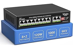 10-Port Gigabit PoE Switch with 8 Port PoE, VIMIN 8-Port Unmanaged 10/100/1000Mbps Network PoE Switch with 2 Uplink Ports, AI