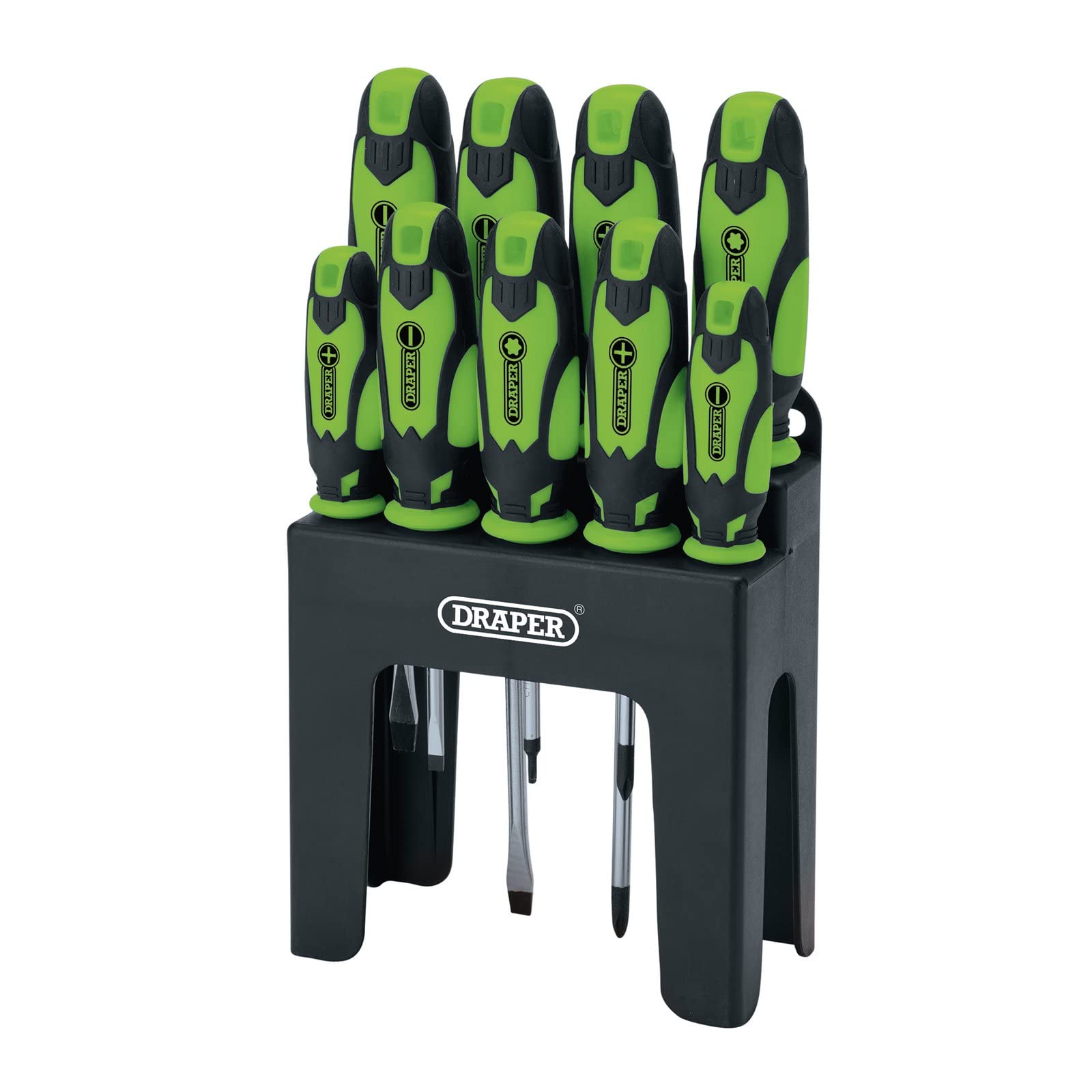 Draper 16223 Soft Grip Screwdriver Set, Green (9 Piece)