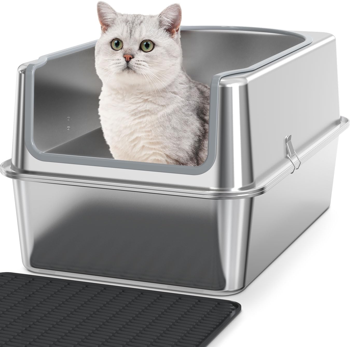 Photo 1 of Stainless Steel Litter Box - Entirely Metal high Side Litter Box - XXL Stainless Steel Cat Litter Box for Big Cats & Multiple Cats Use-Rugged & Easy to Clean,Odor Free
