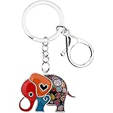 BONSNY Enamel Metal Chain Jungle Elephant Key Chains For Women Car Purse Handbag Charms