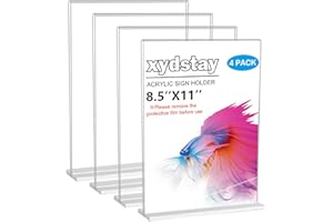 xydstay 4pack Acrylic Sign Holder 8.5 X 11, Vertical T Shape Clear Plastic Sign Holder, Menu Holder, Unbreakable Table Sign Holder for Restaurant, Office, School, Store and Home Use