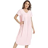NACHILA Nightgowns for Women-Viscose Made from Bamboo, Short Sleeve Night Gown Cool Night Shirts Pleated Sleepwear