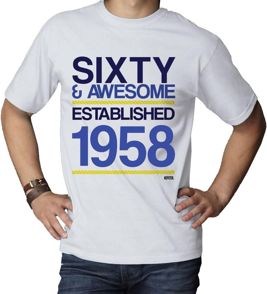 Kepster Mens 60 and Awesome Birthday T-Shirt, T-Shirt for Him, Cool 60th Birthday T-Shirt, Personalised 60th Birthday Gift for Him (Large)