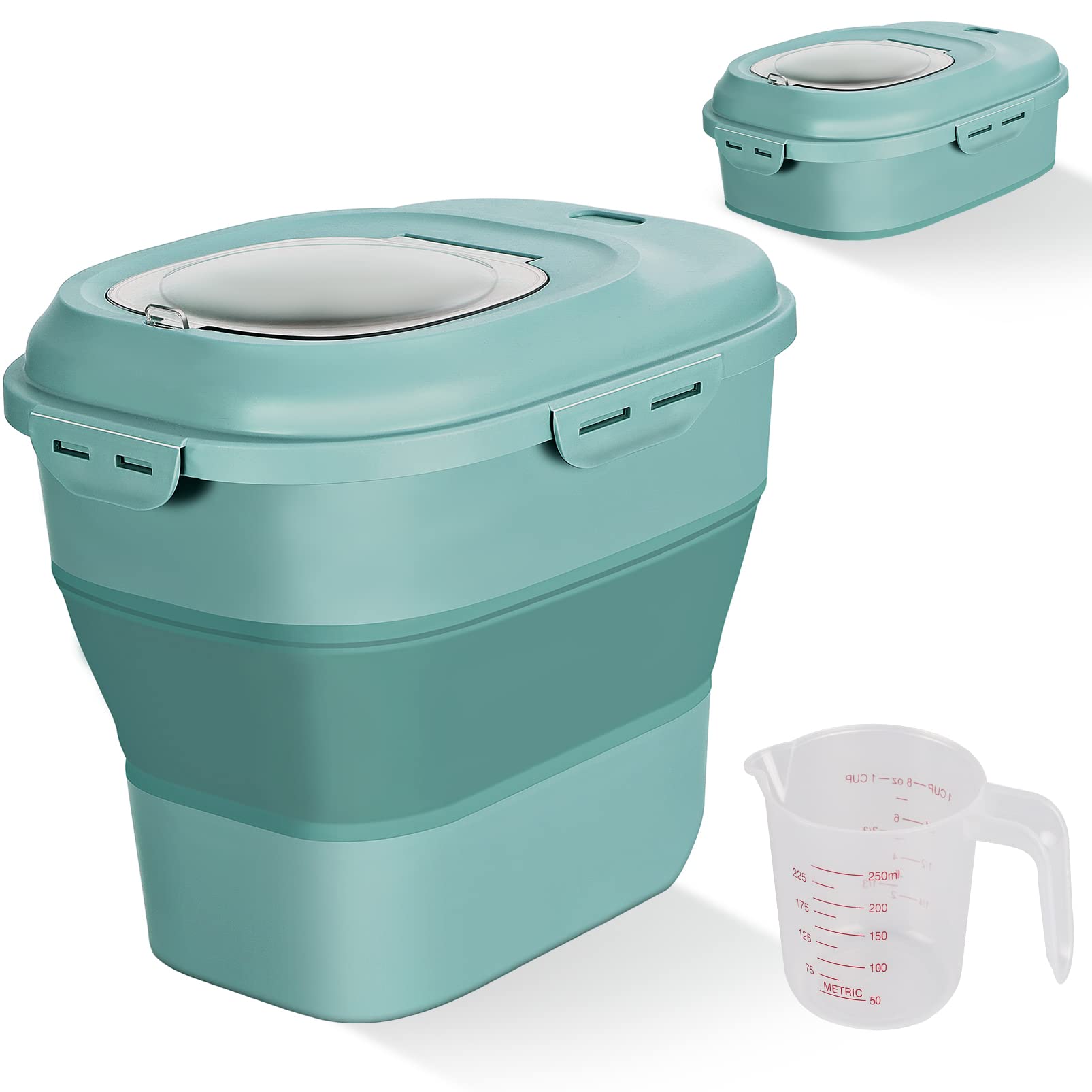 Photo 1 of Cereal Rice Food Storage Containers, Collapsible 20 to 50 Lbs Dispenser Bin with Rolling Wheel Airtight Locking Lid, Dog Pet Cat Flour Sugar Plastic Leakproof Sealable Large Kitchen Pantry Holder