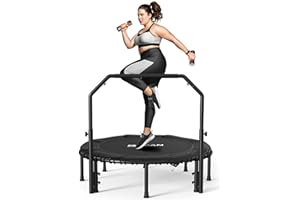 BCAN 450/550 LBS Foldable Mini Trampoline, 40"/48" Fitness Trampoline with Bungees, U Shape Adjustable Foam Handle, Stable & Quiet Exercise Rebounder for Kids Adults Indoor/Garden Workout