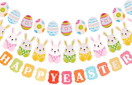 Amazon Com Funpa Easter Banner 3pcs Festival Banner Rabbit
