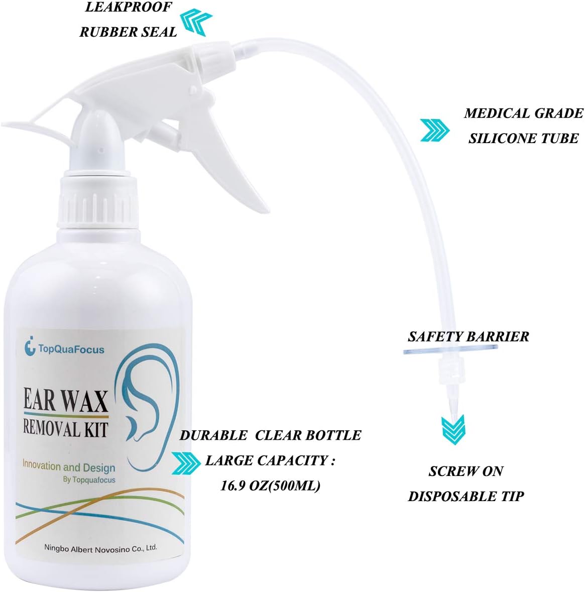TopQuaFocus Ear Wax Removal Kit - Flexible Cleaning Tips, Ear Flush and Irrigation System for Adults and Kids 500ml(Clear) - Image 4