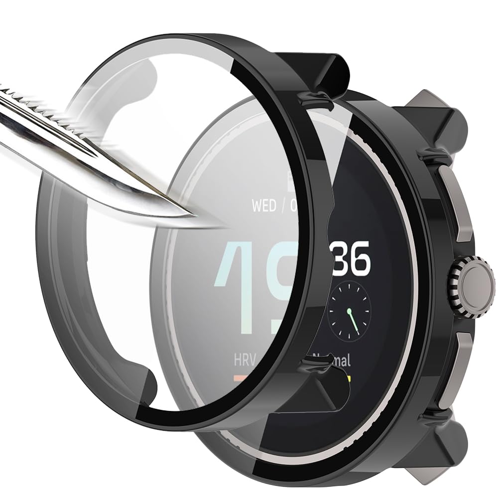 Msiall [2 Pieces Black with Tempered Glass Screen Protector for Suunto Race S, 9H Hardness PC Case, Bumper, Slim Complete Protective Case for Smart Suunto Race S
