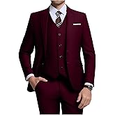 ZKHOECR Men's 3 Piece Slim Fit Suit Set, Two Button Blazer Solid Jacket Vest Pants Wedding Business Suit