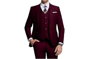 ZKHOECR Men's 3 Piece Slim Fit Suit Set, Two Button Blazer Solid Jacket Vest Pants Wedding Business Suit
