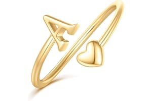 Ailetop Initial Heart Rings for Women Girls - 14K Yellow/White/Rose Gold Plated Adjustable Rings for Women Non Tarnish Teen Girls Gifts Trendy Stuff Jewelry Birthday Gifts