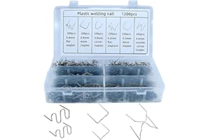 TSUGAMI 1200PCS Car Plastic Welding Kit, 6 Different Shapes 0.6 0.8mm Hot Staples Welder Rods with Storage Box, Stainless Ste