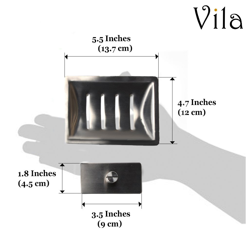 Stainless Steel Shower Soap Dish Holder by Vila -- Helps your soap last longer - Stylishly prevents pathogen growth in Bathrooms - Lightweight, Practical - Easy to Install with Included Sticker
