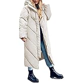 Flygo Womens Long Puffer Coat Long Sleeve Padded Winter Down Coats Hooded Parka Jacket