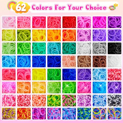 CGBOOM 5000+ Loom Bands Set, 62 Colours, 2 Boxes, Loom Bands, Rubber Bands for Bracelets with More Accessories, Gift Girls 5 6 7 8 9 10 Years, Birthday Gift Girls Craft Set Children