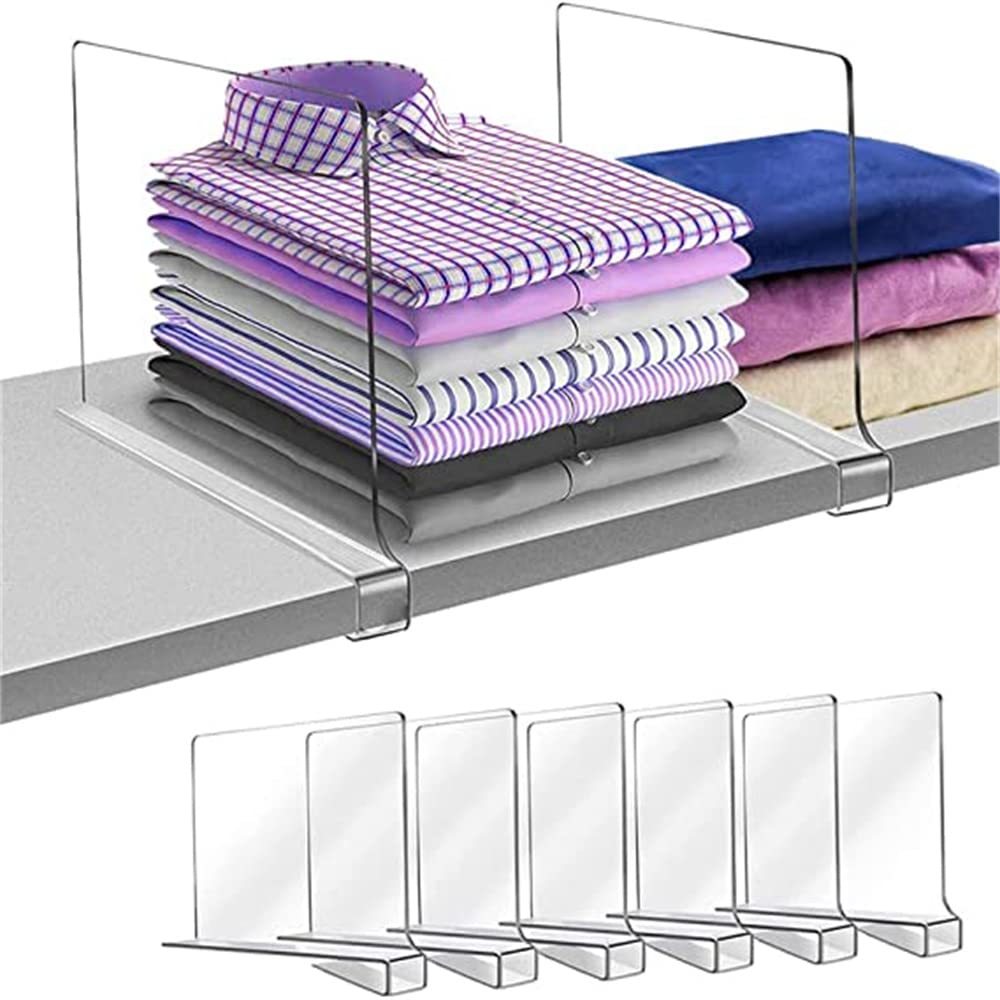 Kepuarm 6 Pack Acrylic Shelf Dividers, Clear Acrylic Closet Organizers for Closets, Book Shelves, Kitchen, Office, Bathroom