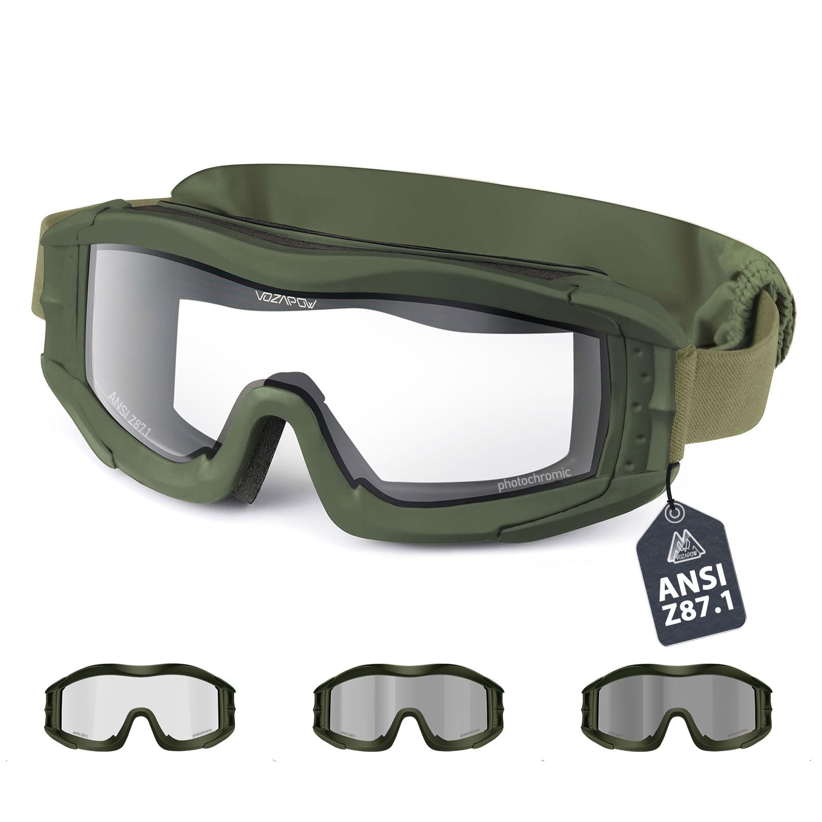 VOZAPOW Airsoft Goggles Anti Fog with ANSI Z87.1