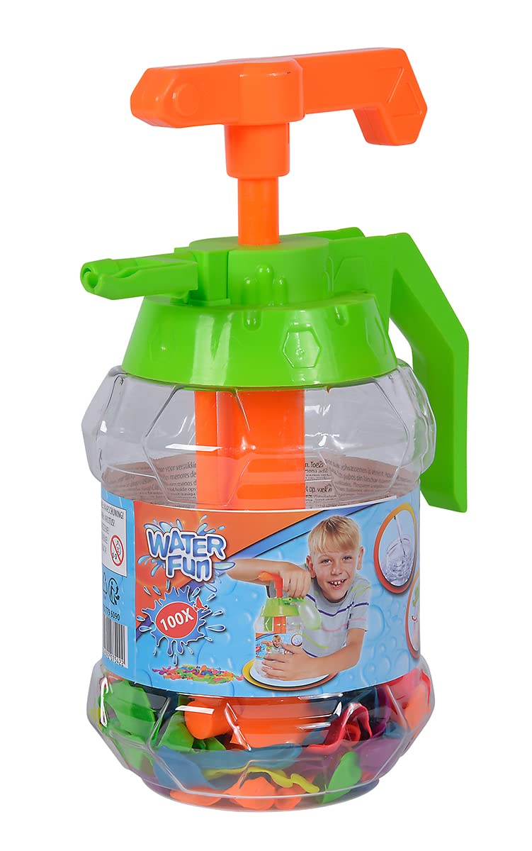 Simba 107796090 - Wasserbomben Füllflasche, mit Pumpfunktion und integrierter Knothilfe, 100 Wasserbomben, Füllvolumen 1,4 Liter, Wasserspielzeug 4