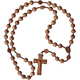 IHM Imports Sine Cera Light Jujube Wood 5 Decade Catholic Rosary, Double-sided Laser Engraved Centerpiece with Cross Shaped Our Father Beads, Smooth 10mm Beads