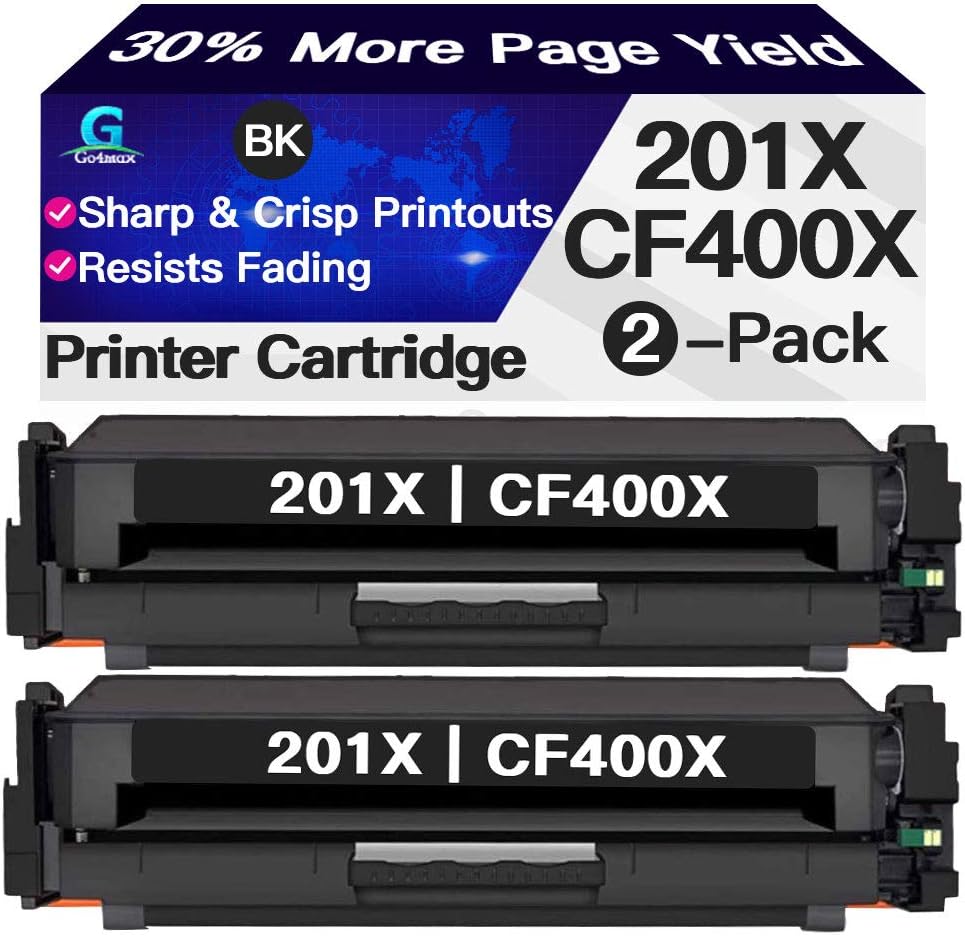 Compatible 2-Pack Black High Yield 201X CF400X Toner Cartridge CF400A 201A Used for HP Color Laserjet Pro MFP M252dw M277 M277dw M277c6 277dw, Sold by Go4max