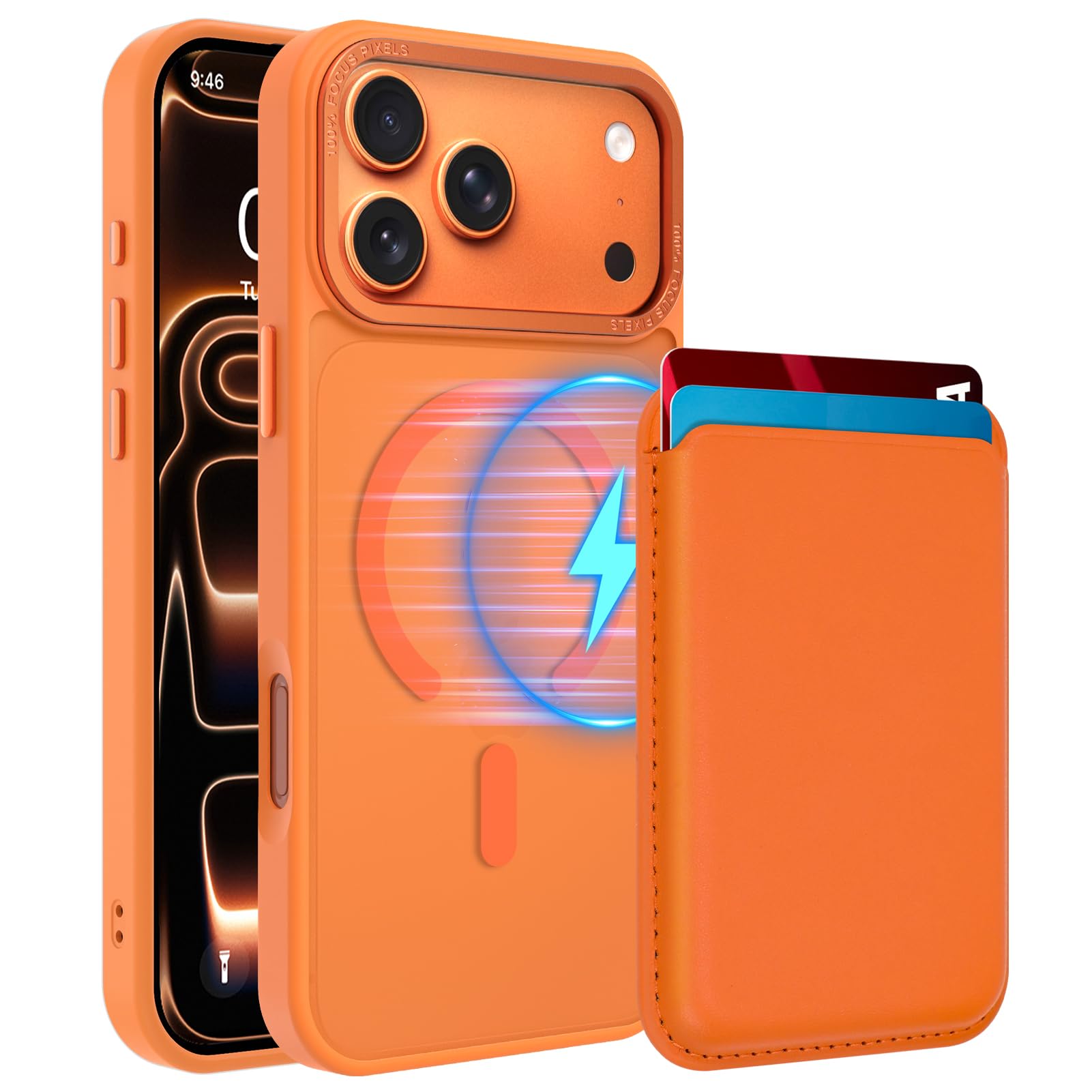 MOWIME Magnetic Case for iPhone 17 Pro Max [Compatible with Magsafe] [with Wallet & Card Holder] [Military Drop Protection] Slim Translucent Matte Case for iPhone 17 Pro Max 6.9" 2025, Orange