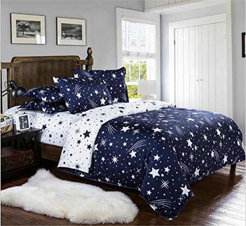 Twin Duvet Cover Lighweight Microfiber Bedding Set White Navy,Bling Stars Printing Reversible Duvet Cover Set for Kids Adult-Breathable,Comfy,Zipper Closure-Stars,Twin