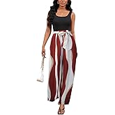 Bdwinz Women Casual Loose Summer Jumpsuit One Piece Print Outfits Sleeveless Wide Leg Pants Romper