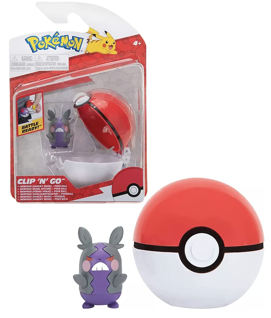 Pokémon PKW0158 - Clip and Go Pokéball - Morpeko & Pokéball, Official Pokéball with Movable 5 cm Figure