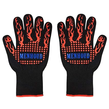 Walmeck 1 Pair of BBQ Hot Oven Mitts Gloves Extreme Heat Resistant Gloves Thick Silicone Salient Point Antislip Cooking Baking Barbecue Oven Gloves Long for Extra Forearm Protection