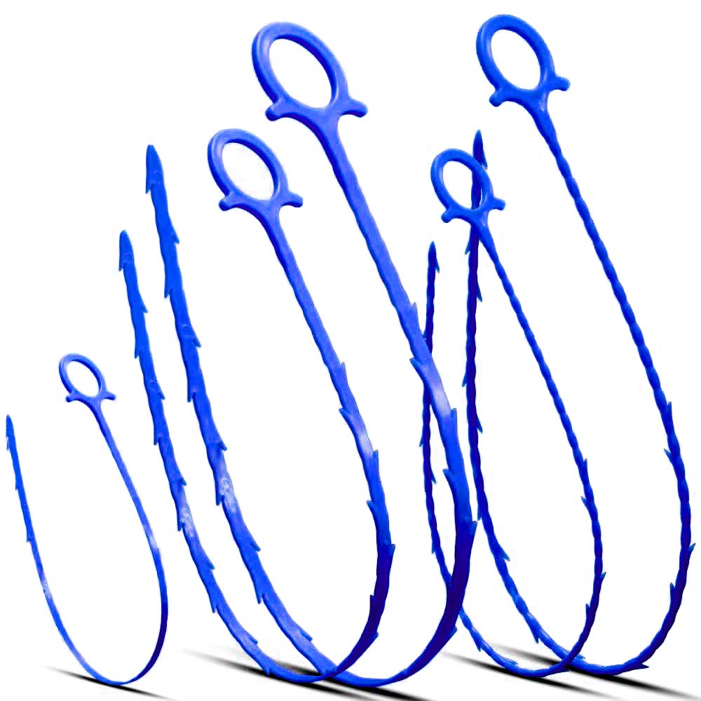 MUSMU 5 in 1 Hair Drain Snake with 5 Packs Drain Auger Clog Remover Cleaning Tool (Blue)