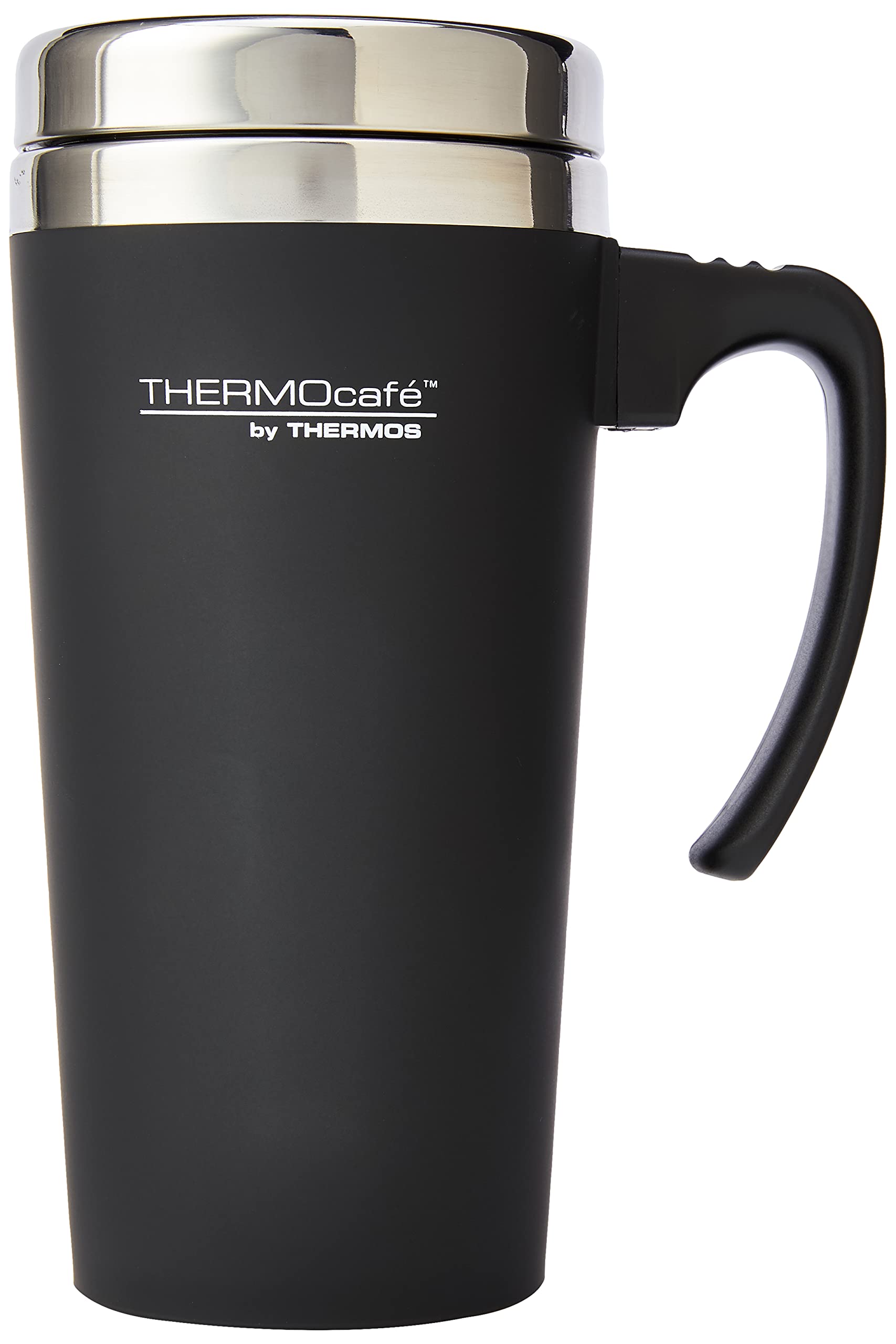 THERMOcafè by THERMOS 420 ml Plastic and Stainless Steel Soft Touch Travel Mug, Black