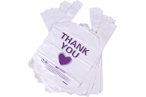 ysmile Plastic Grocery Bag Thank You T Shirt Plastic Shopping Bag for Small Business with Handle 12x19 Inch - White