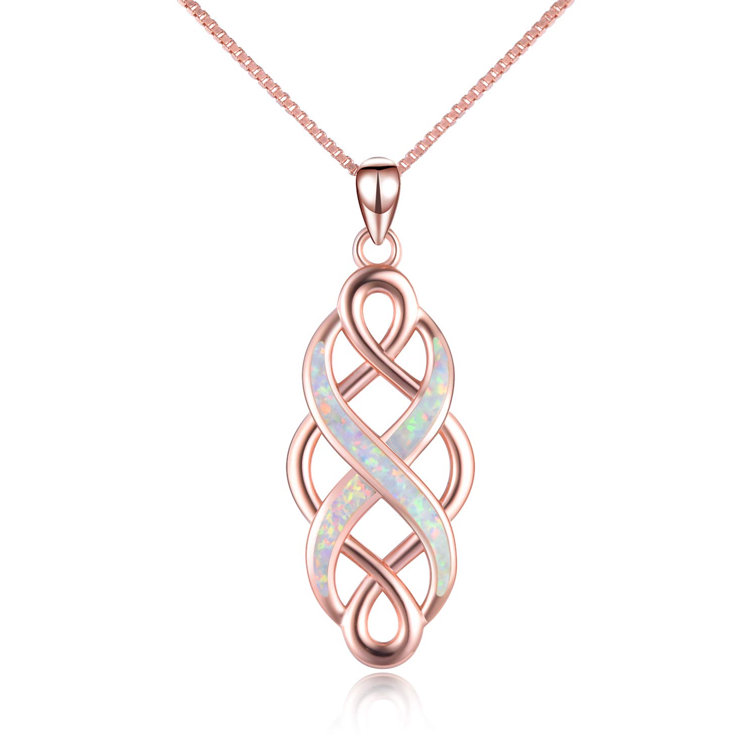 YFN Celtic Knot Necklace Created Opal Pendant Sterling Silver Infinity Love Jewelry