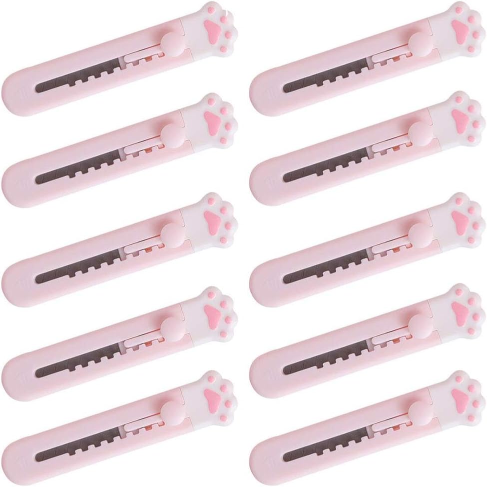 Amazon Co Jp Senfei ミニユーティリティ格納式ブレードポケットナイフ かわいい猫の肉球形 ポータブルカッターナイフ オープナーボックスカッター用 レター10ピース Diy 工具 ガーデン
