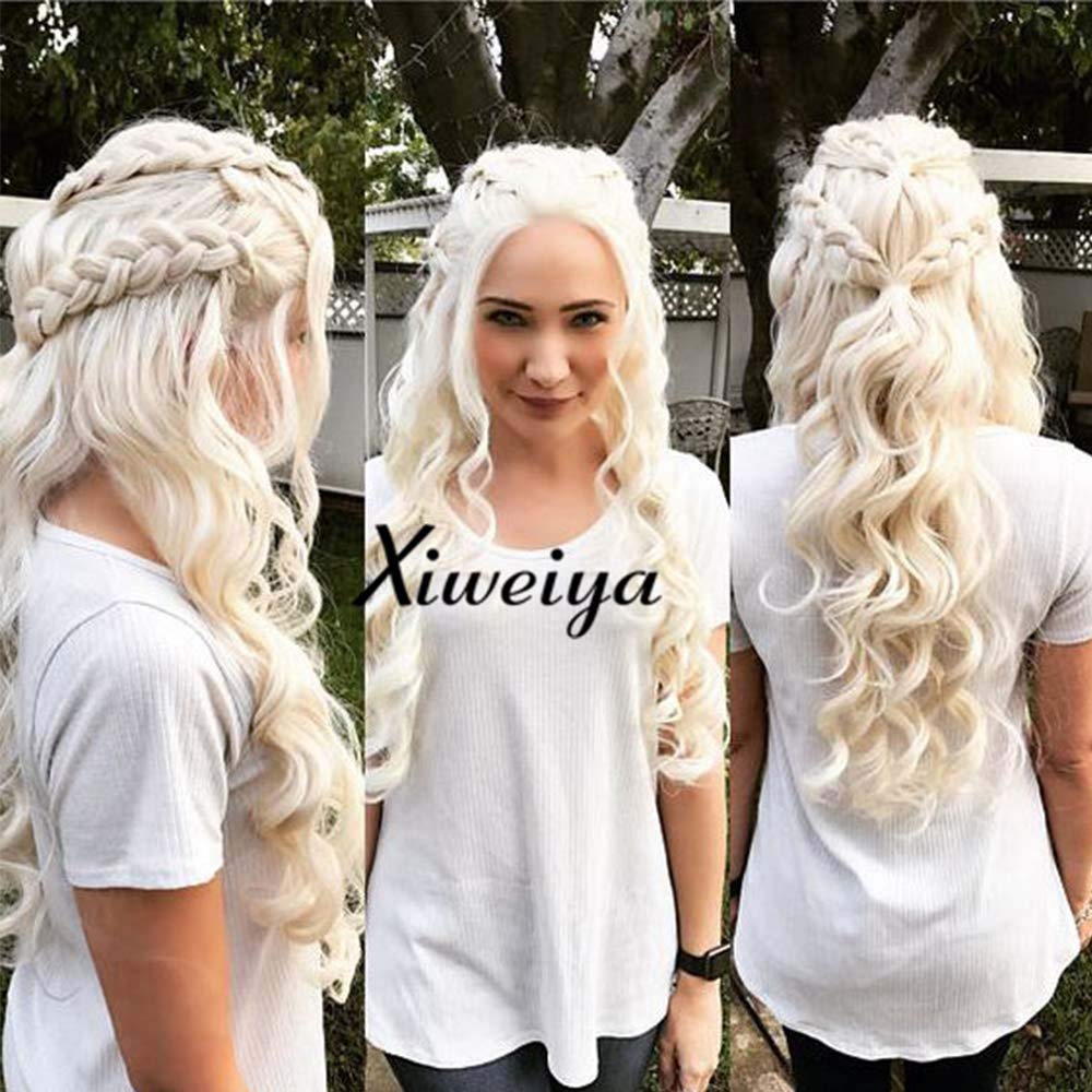 Xiweiya Wig 1001#Color Long Blonde Curly Wig Lace Front Synthetic Blonde Wigs Heat Resistant Fiber Long Hair Wigs Cosplay Wigs