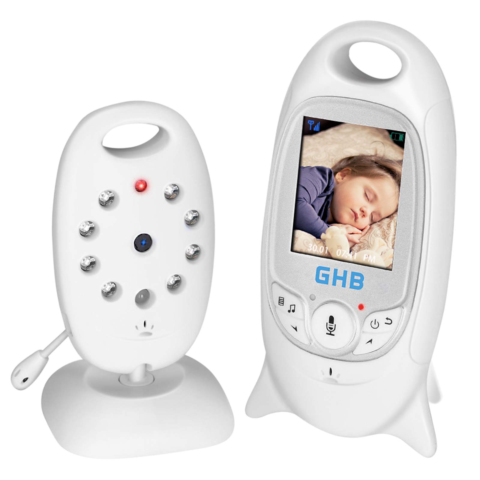 GHB Baby Monitor Video Baby Monitor Wireless with Camera Night Vision Temperature Monitoring Lullaby Function 2 Way Talk