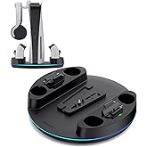 NEWDERY for PS5/Slim/Pro Console Stand, with Dual Charging Station for PS5 Controllers, Adjustable RGB Light, for PS5 Controller Charger Stand - Black