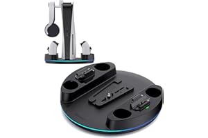 NEWDERY for P5/Slim/Pro Console Stand, with Dual Charging Station for P5 Controllers, Adjustable RGB Light, for P5 Controller Charger Stand - Black