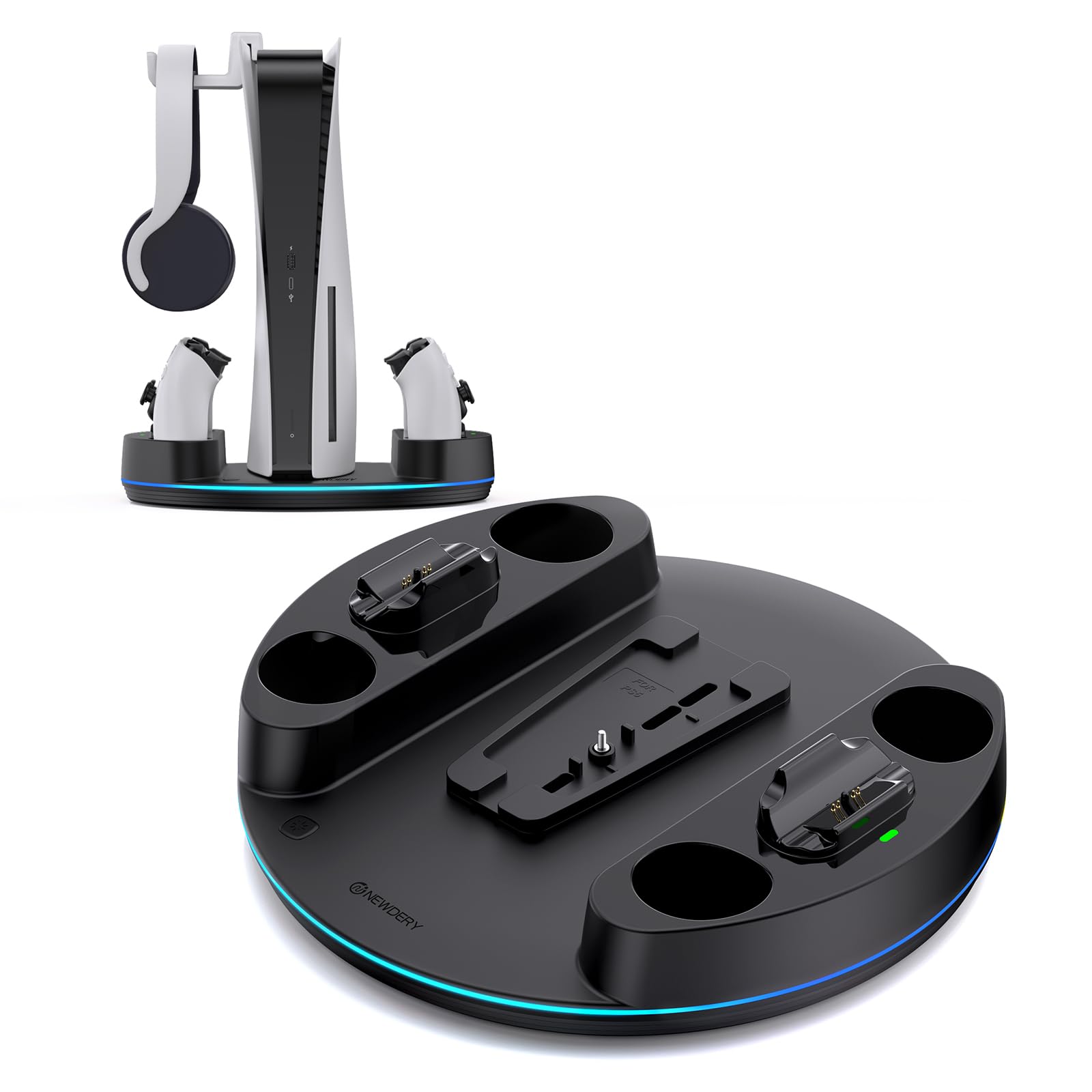 Photo 1 of **MISSING PARTS**
NEWDERY for PS5/Slim/Pro Console Stand, with Dual Charging Station for PS5 Controllers, Adjustable RGB Light, for PS5 Controller Charger Stand - Black